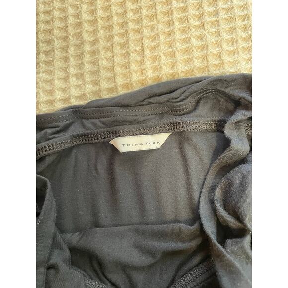 Trina Turk Black V Strap Babydoll Style Mini Dress Cover Up W/ Gold Detail Small - Picture 6 of 8